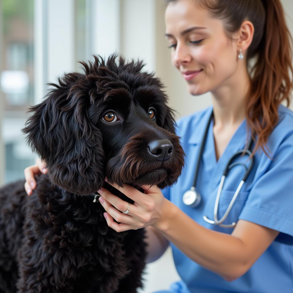 Veterinarian Checking a Portuguese Water Dog's Health