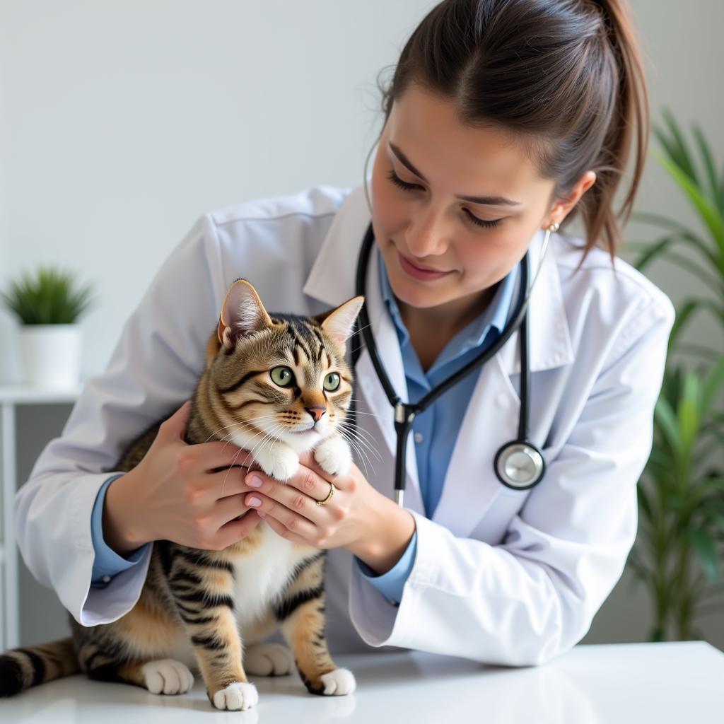 Veterinarian Examining a Cat