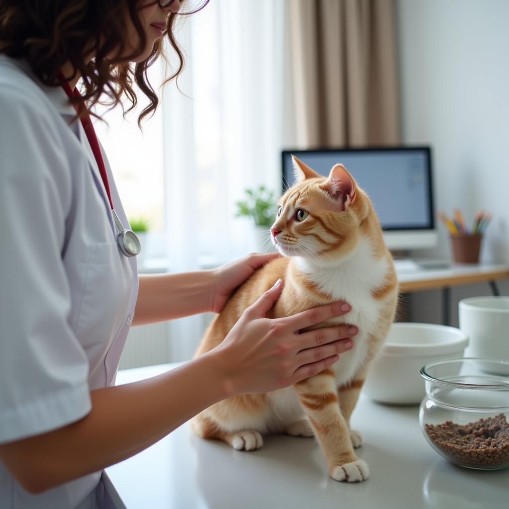 Veterinarian Examines Cat for Dietary Needs