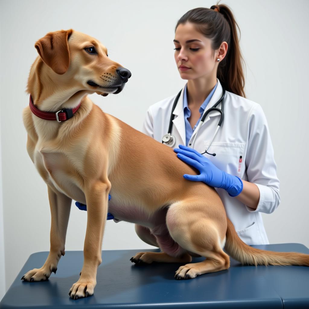 Veterinarian examining a dog