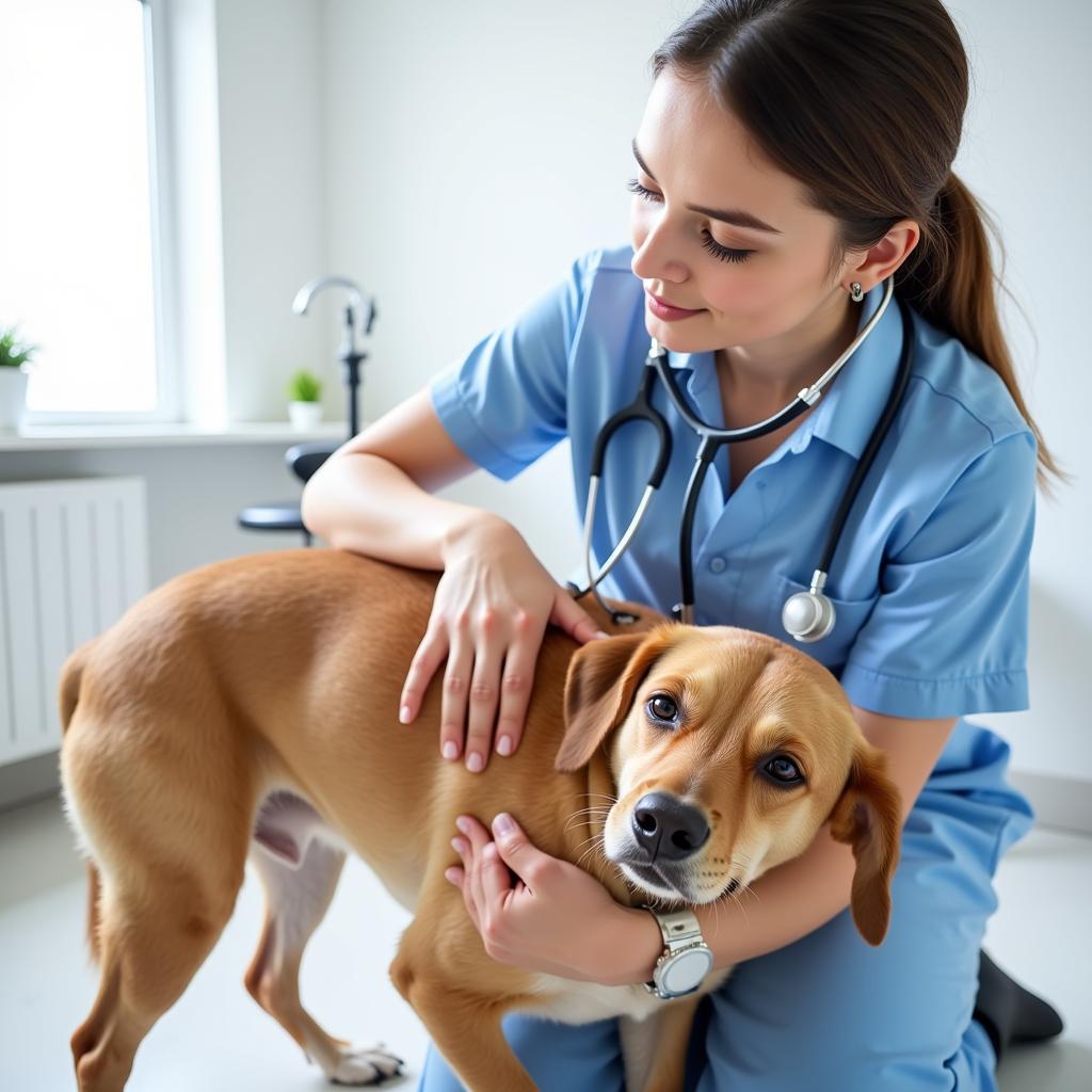 Veterinarian Examining a Dog for Urinary Issues