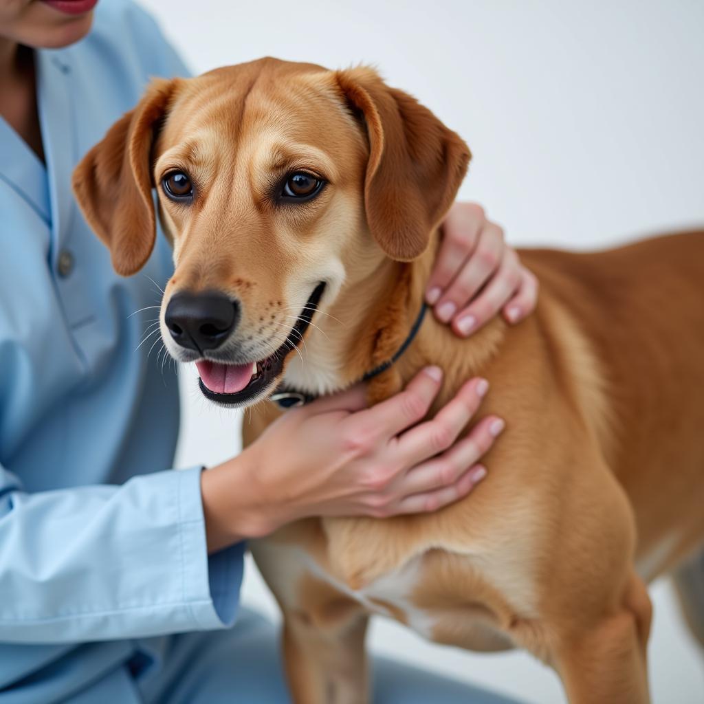 Veterinarian Examining a Dog for Liver Health