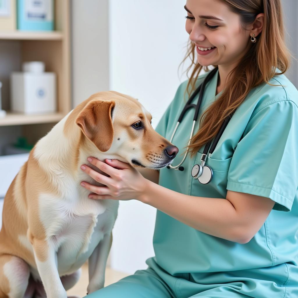 Veterinarian Examining Dog on a Renal Diet