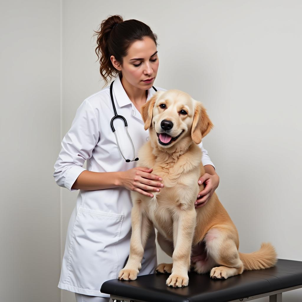 Veterinarian Examining a Goldendoodle