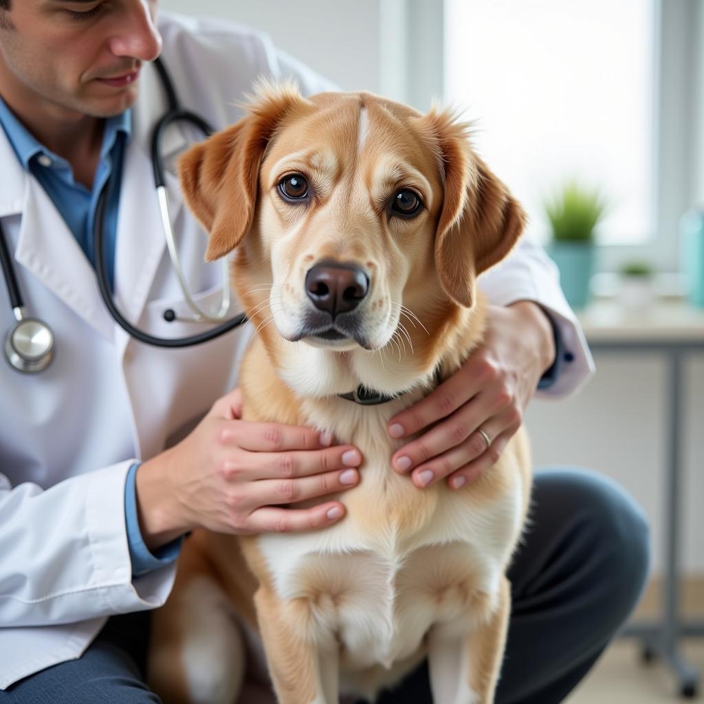 Veterinarian examining a healthy dog