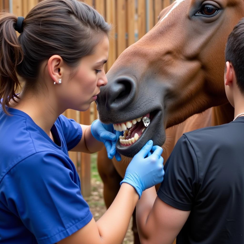 Veterinarian Checking Horse's Teeth for Dental Health