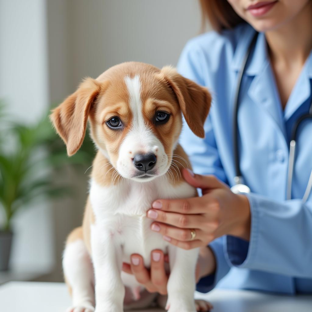 Veterinarian Examining a Puppy