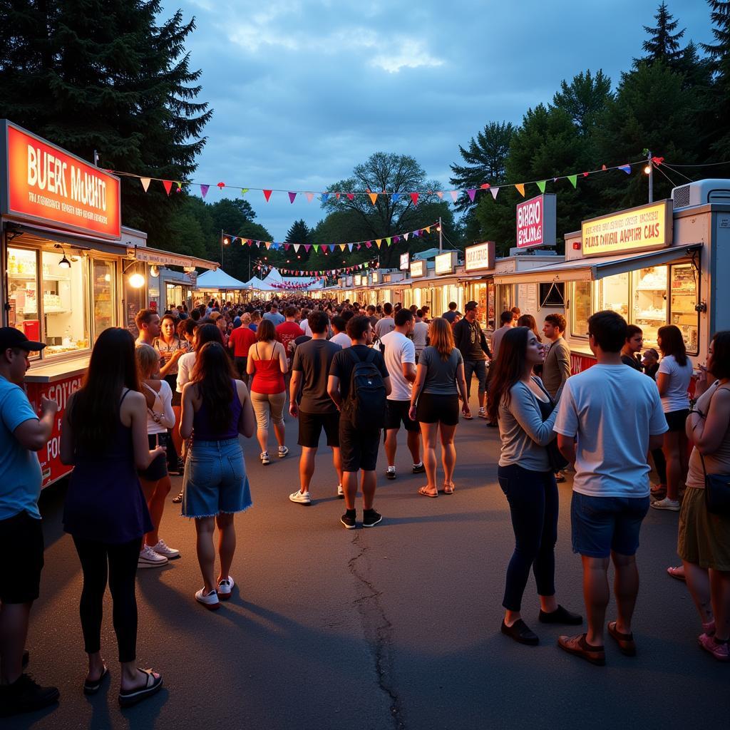 Crowds enjoying the lively atmosphere at a Victoria food truck festival.