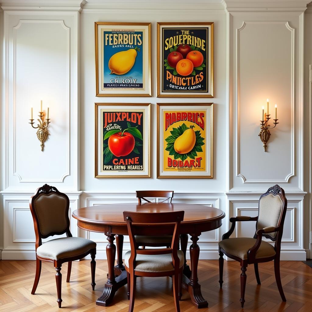 Vintage Fruit Prints in a Dining Room