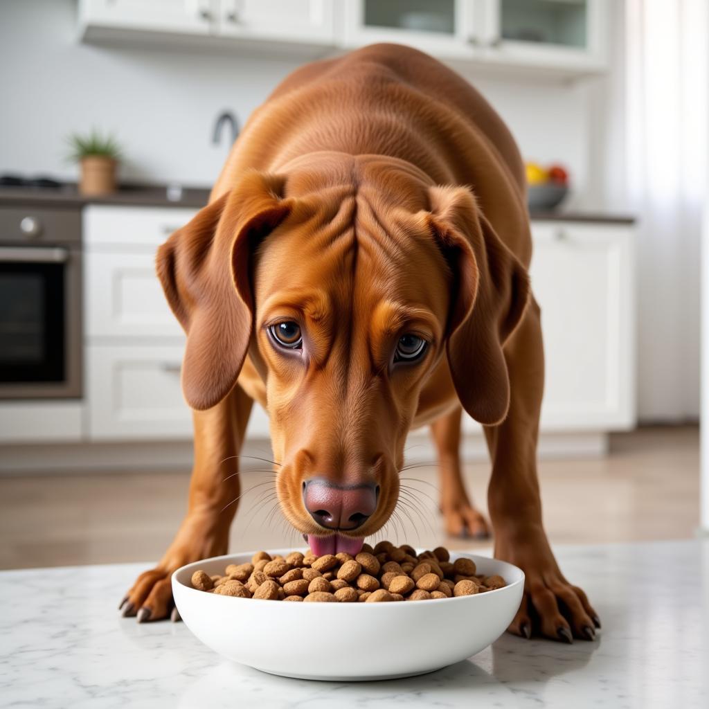 Vizsla enjoying a healthy meal