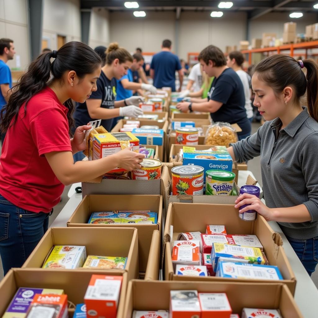 Volunteers Sorting Food Donations at a Voa Food Bank