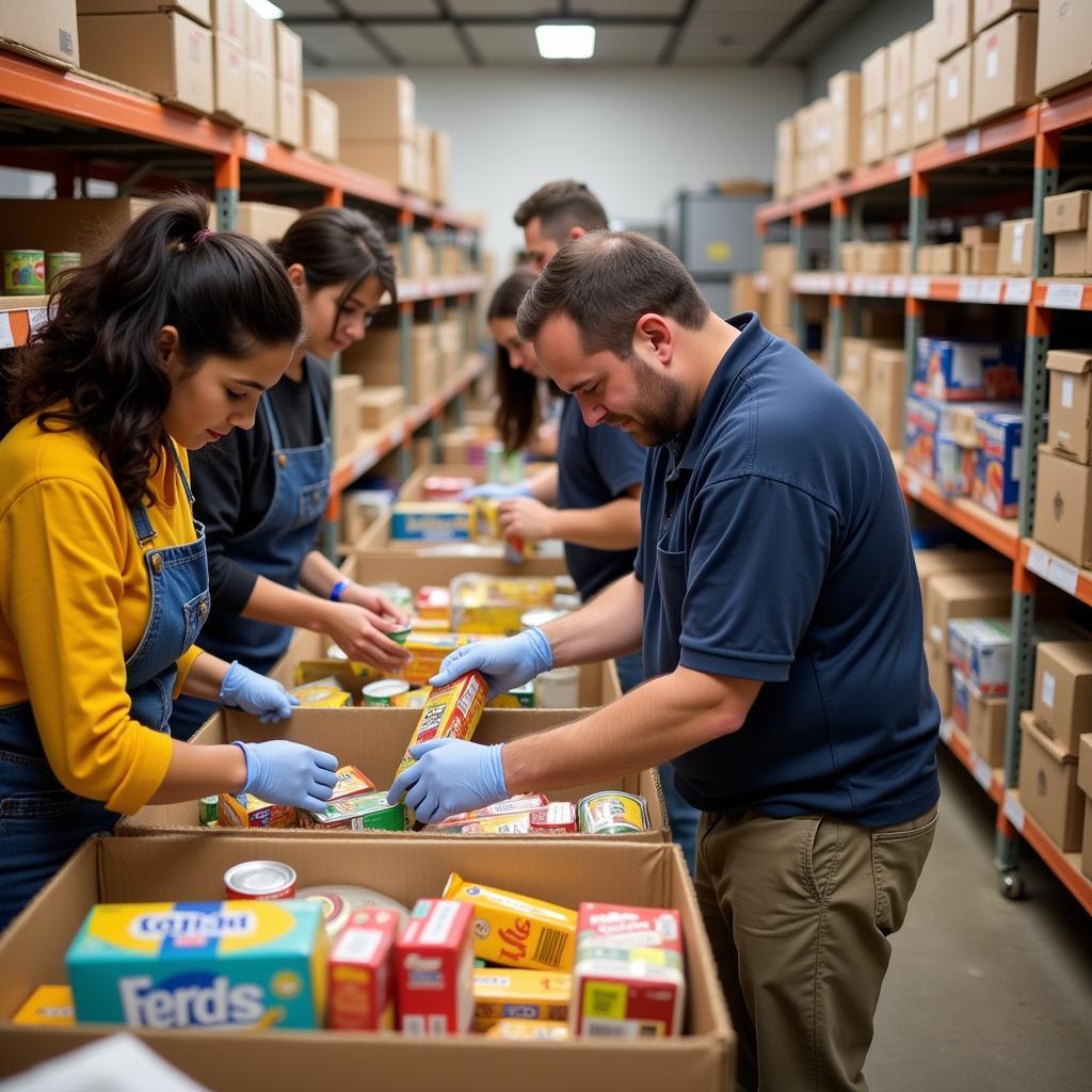 Volunteers Sorting Food at an Easton PA Food Pantry