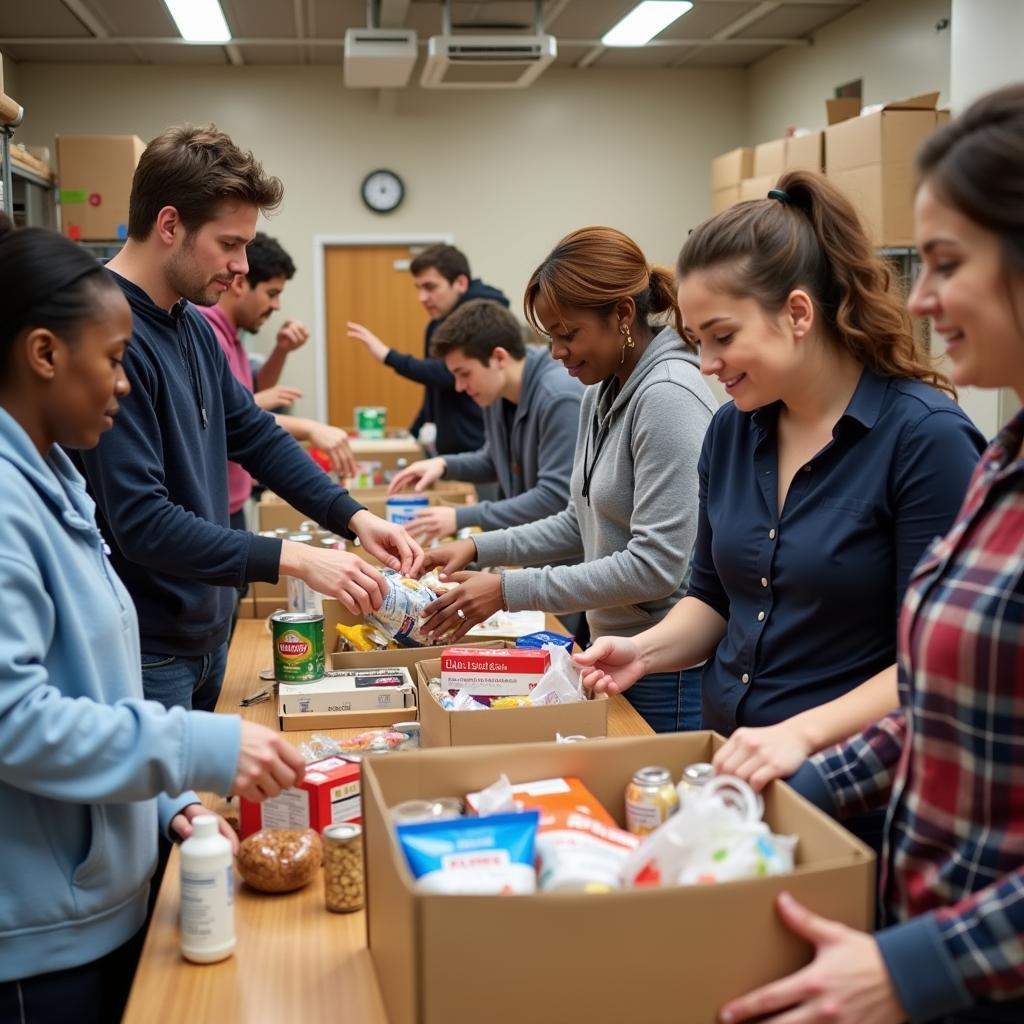 Volunteers sorting food donations at a Hernando County food bank