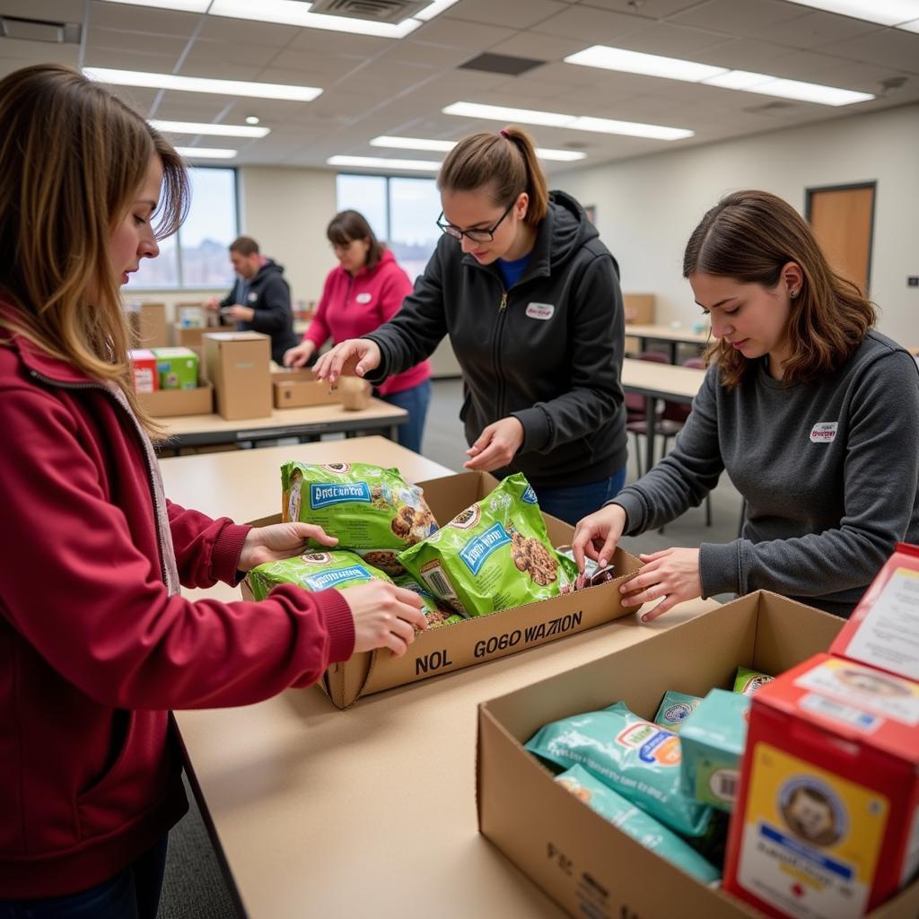 Volunteers Sorting Pet Food Donations