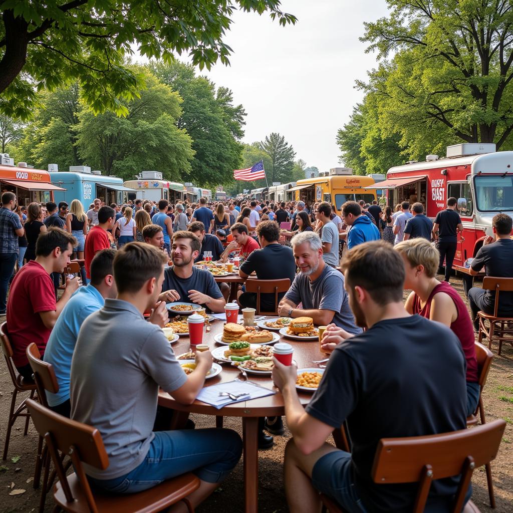 Wandering Table Food Truck Festival Crowd Enjoying Food