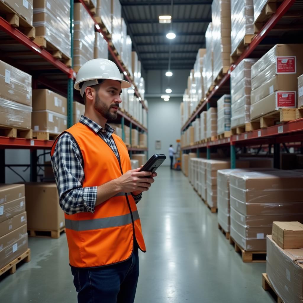 Warehouse Worker Managing Frozen Food Inventory