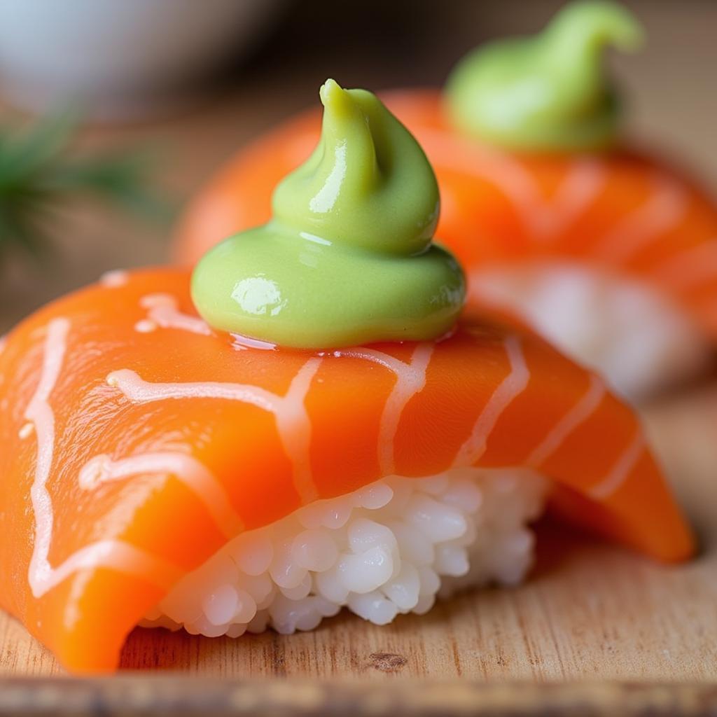 Salmon nigiri with wasabi mayo