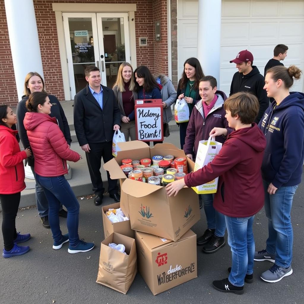 Community members donating food at a drive for the Waterford Food Bank