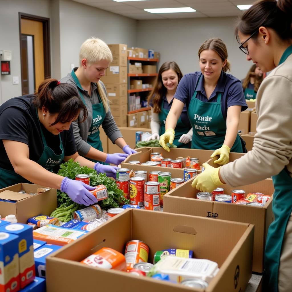 Volunteers sorting food donations at the Waterford Food Bank