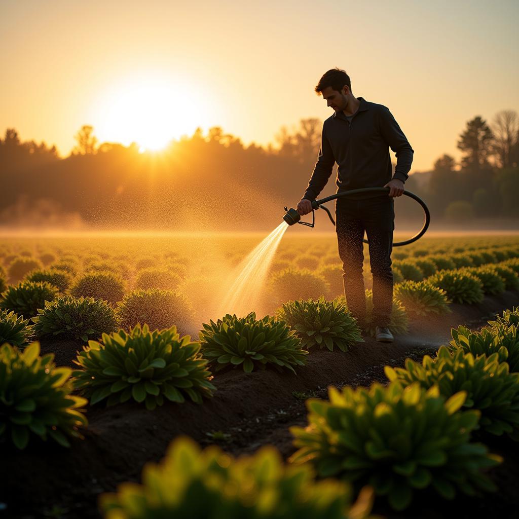 Watering a food plot in the early morning