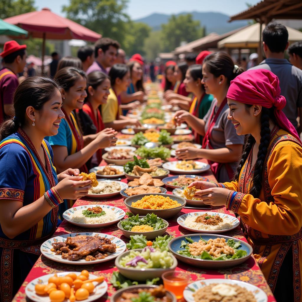 People sharing traditional food during a cultural celebration