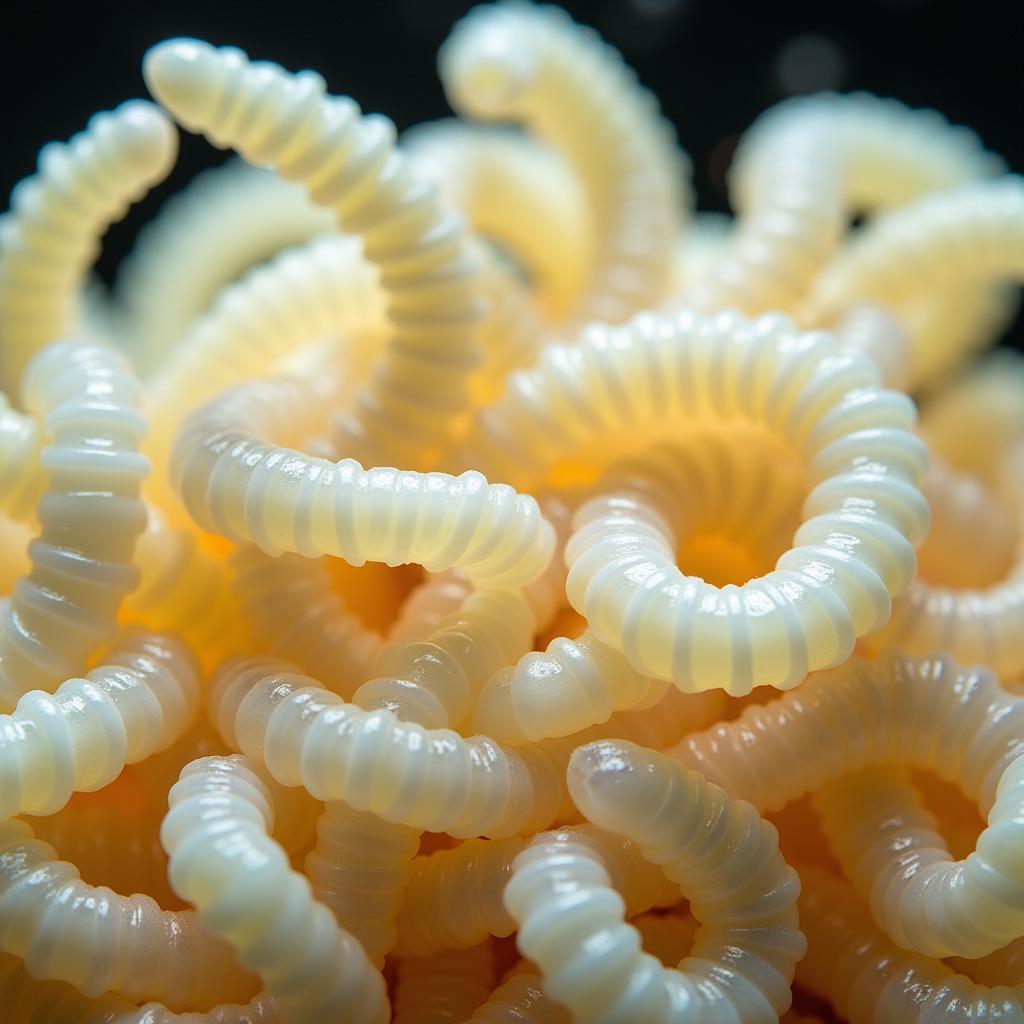 White worms close-up view for fish food