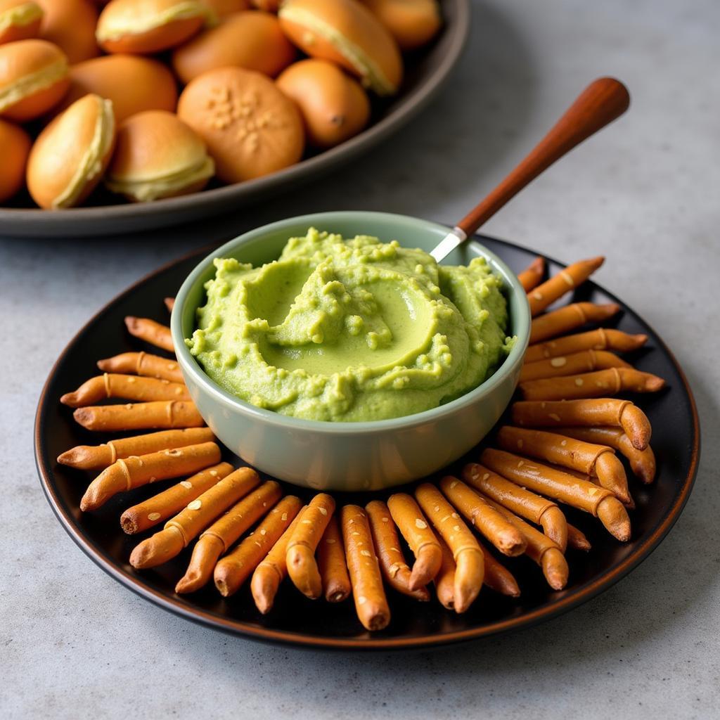 Wicked Witch Guacamole and Pretzel Sticks