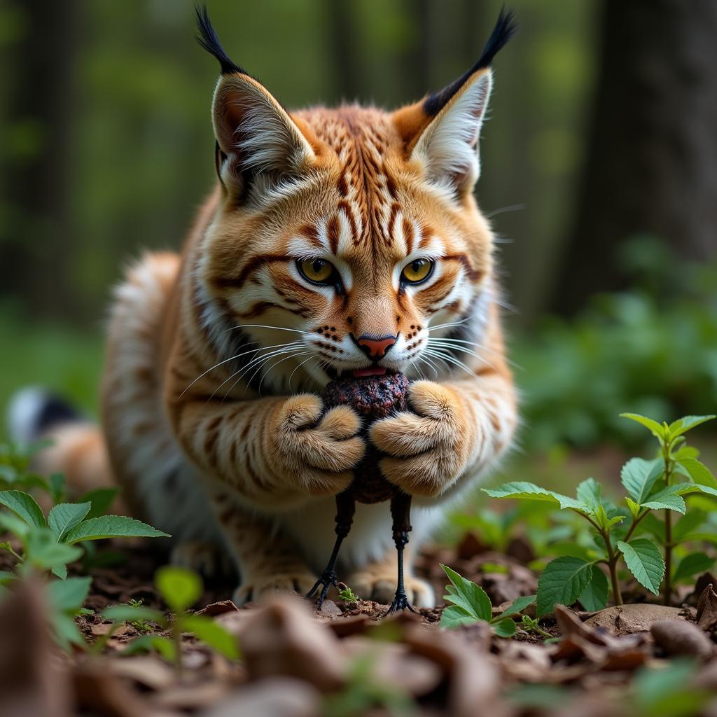 Wild Cat Eating a Bird