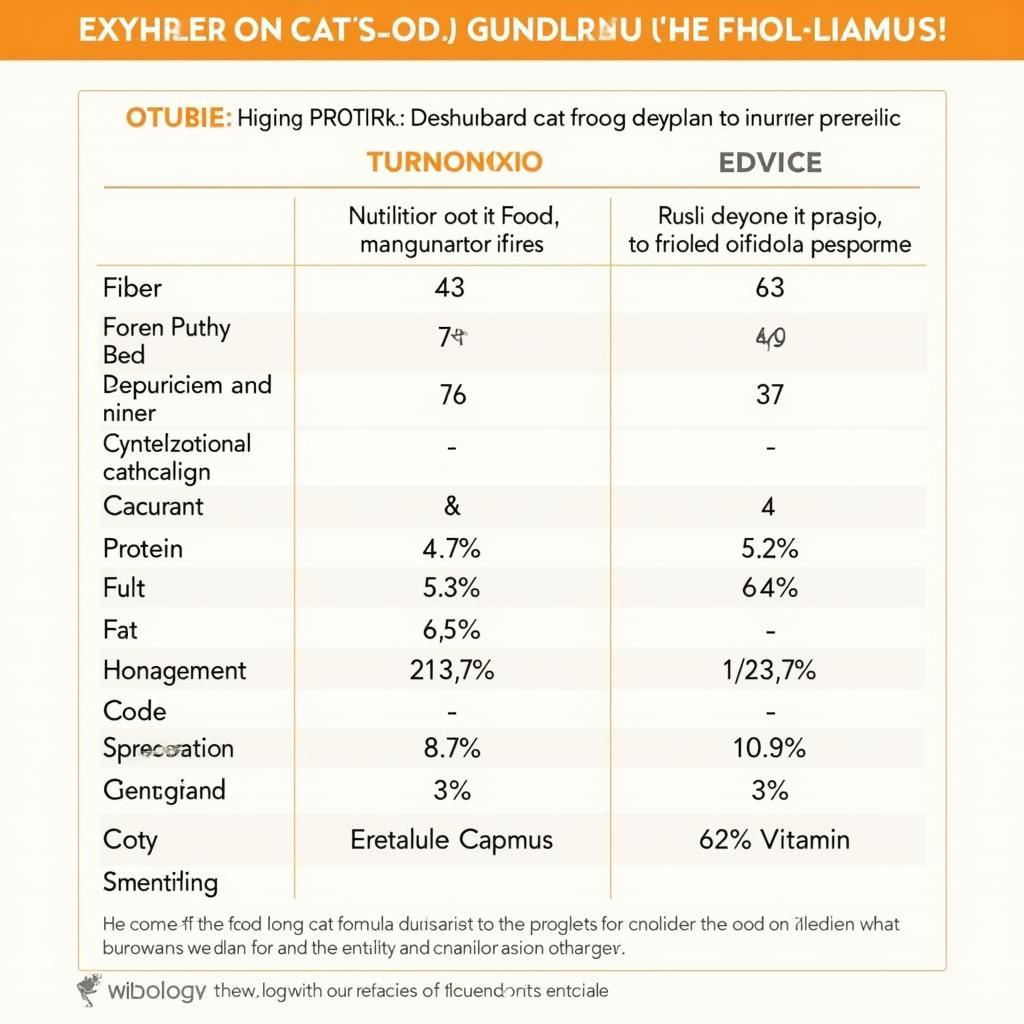 Wildology Cat Food Nutritional Chart: An infographic displaying the nutritional breakdown of a Wildology cat food formula, including protein, fat, fiber, and vitamin content.