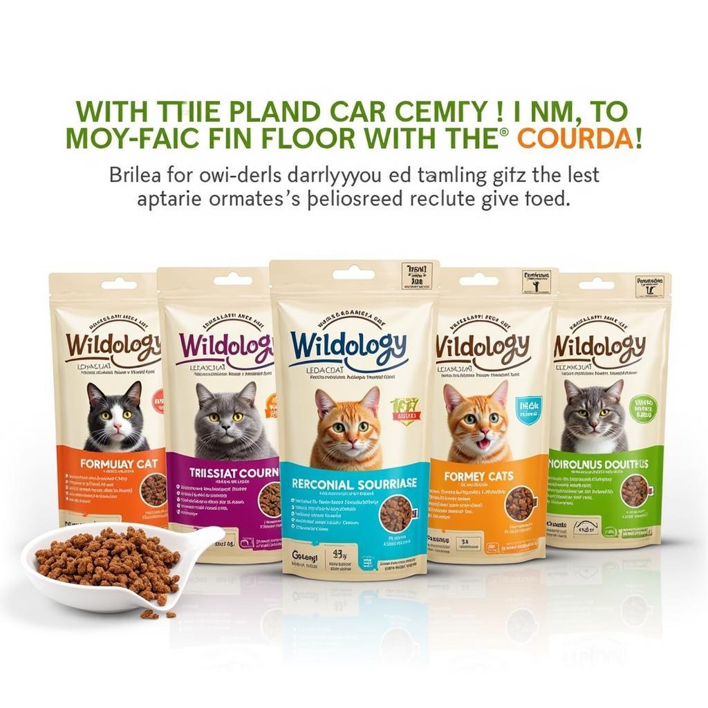 Wildology Cat Food Variety:  A display of different Wildology cat food flavors and packaging, showcasing the range of options available.