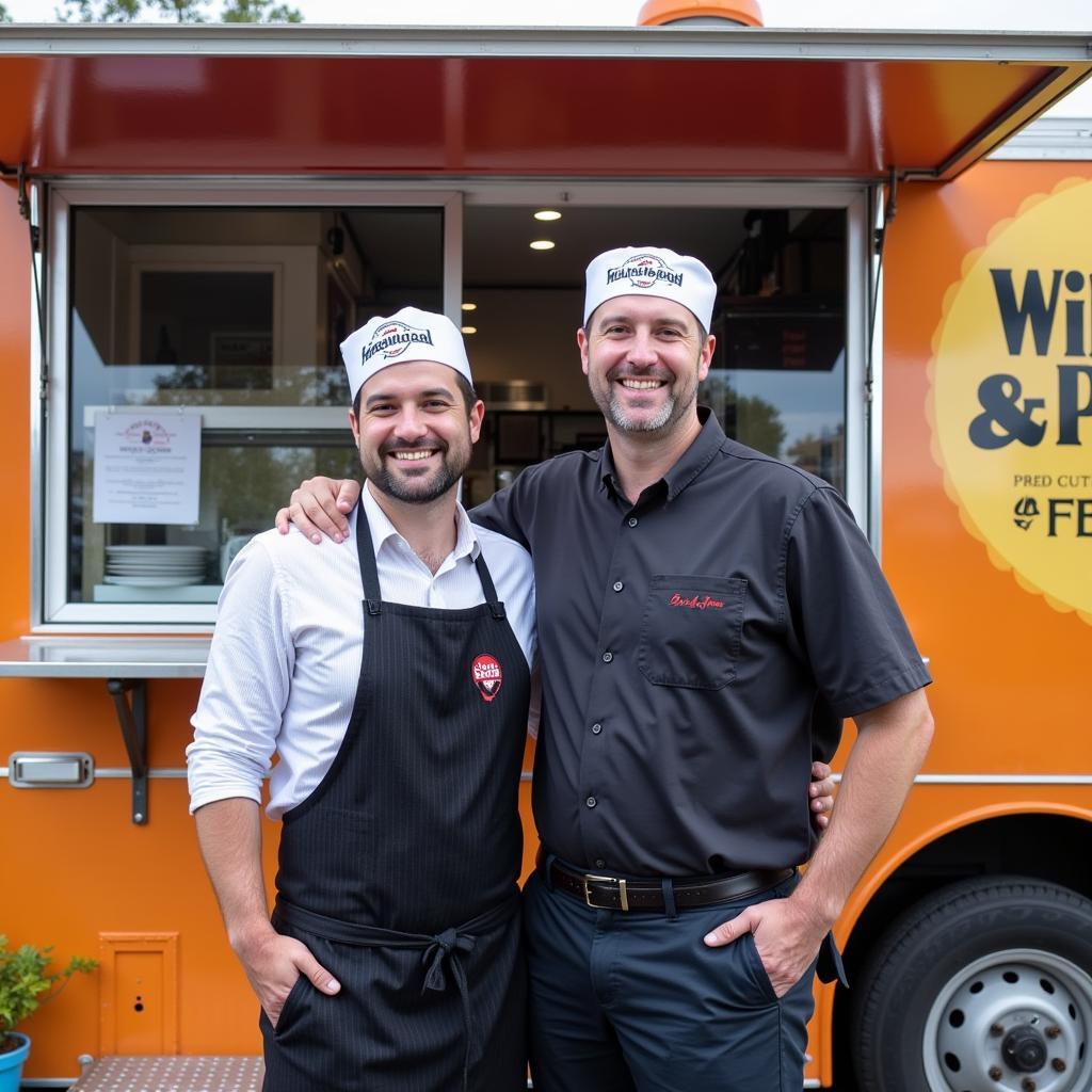 Will and Paul, the owners of Will and Pops Food Truck, smiling and posing for a picture