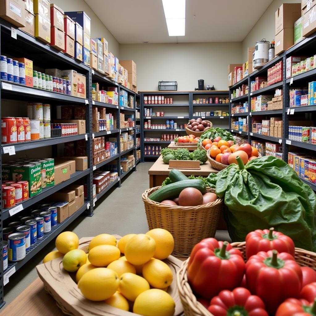 Inside the Windham Food Pantry with shelves full of food items