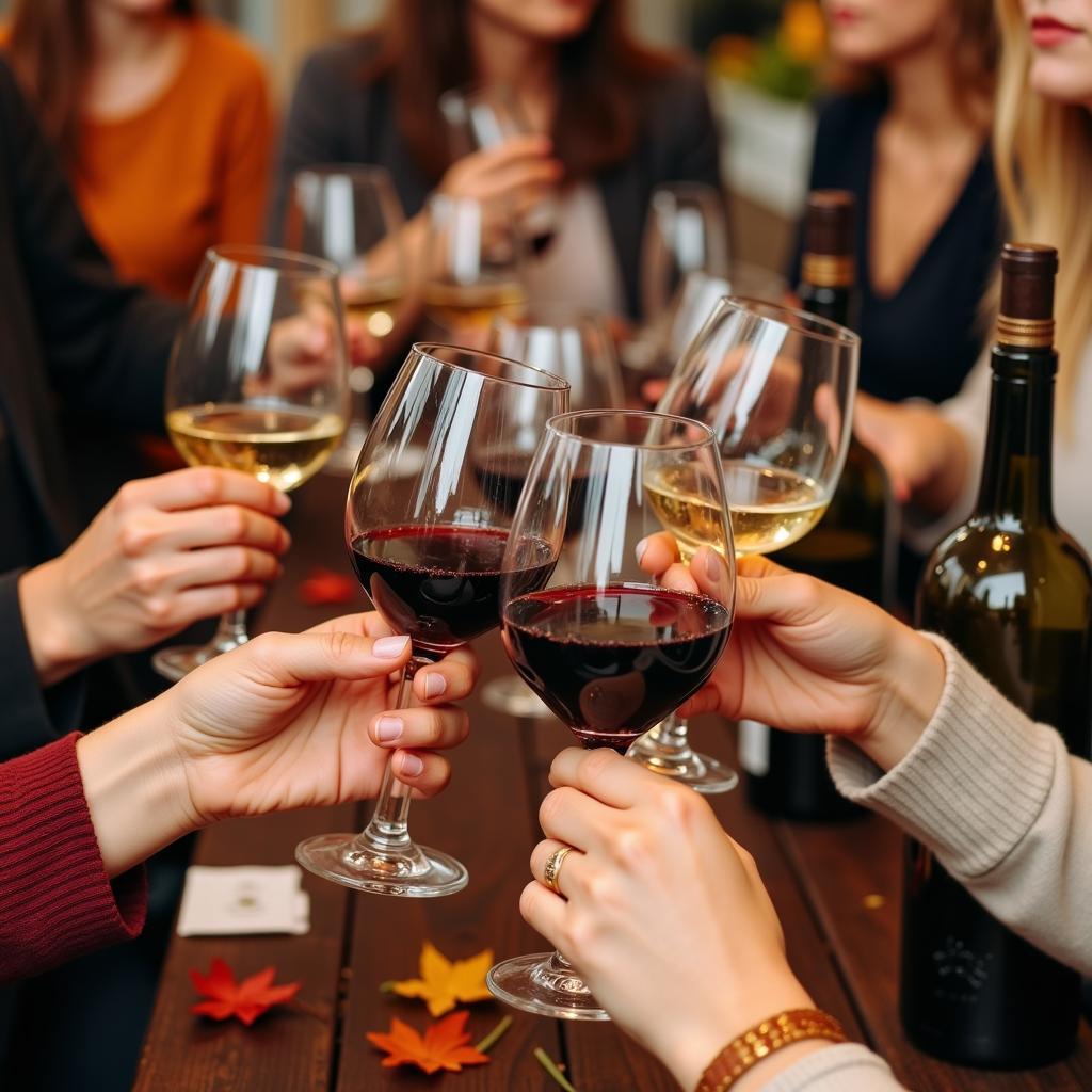 Guests sampling wine at a harvest festival wine tasting.