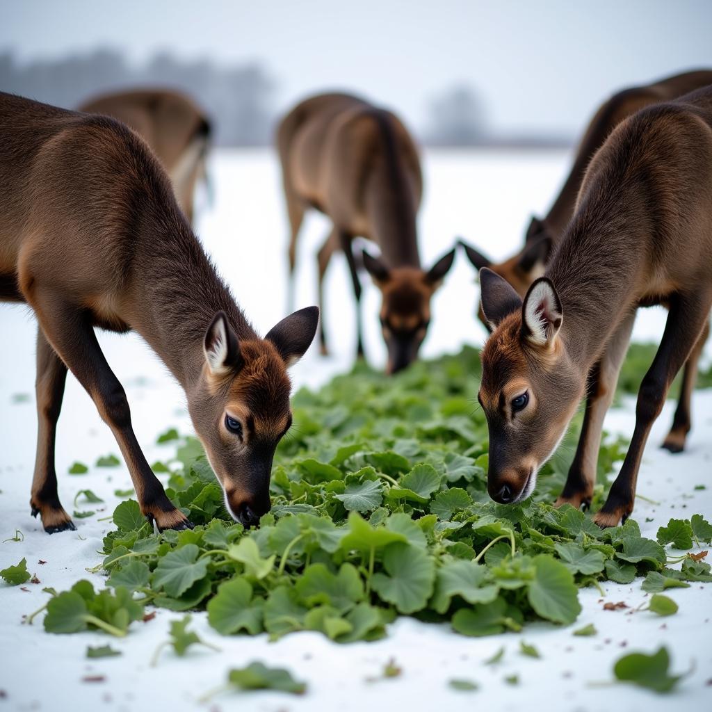 Deer Foraging on Brassicas in a Winter Food Plot