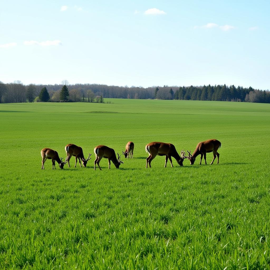 Deer grazing in a lush winter peas field