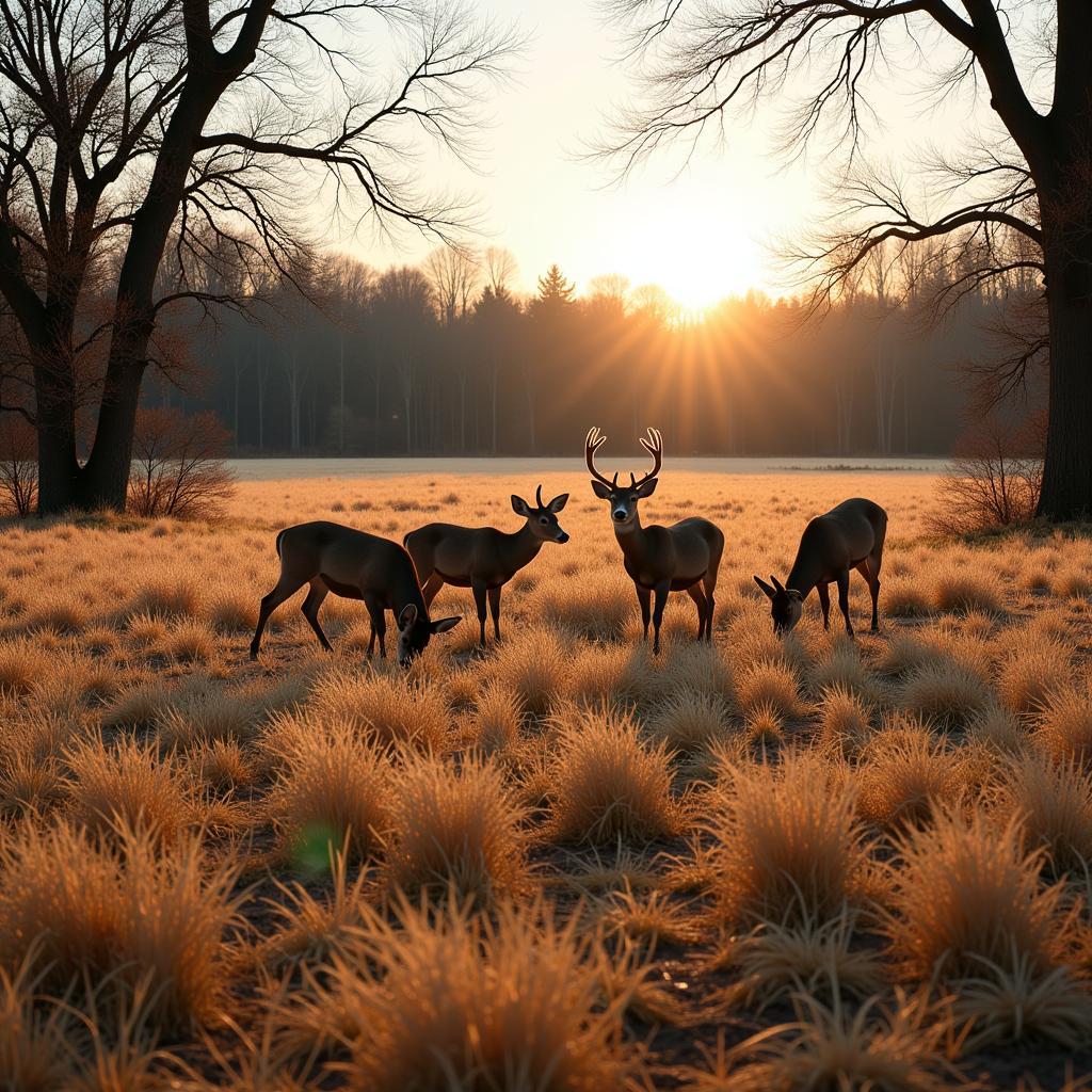 Deer Grazing in a Winter Rye Food Plot