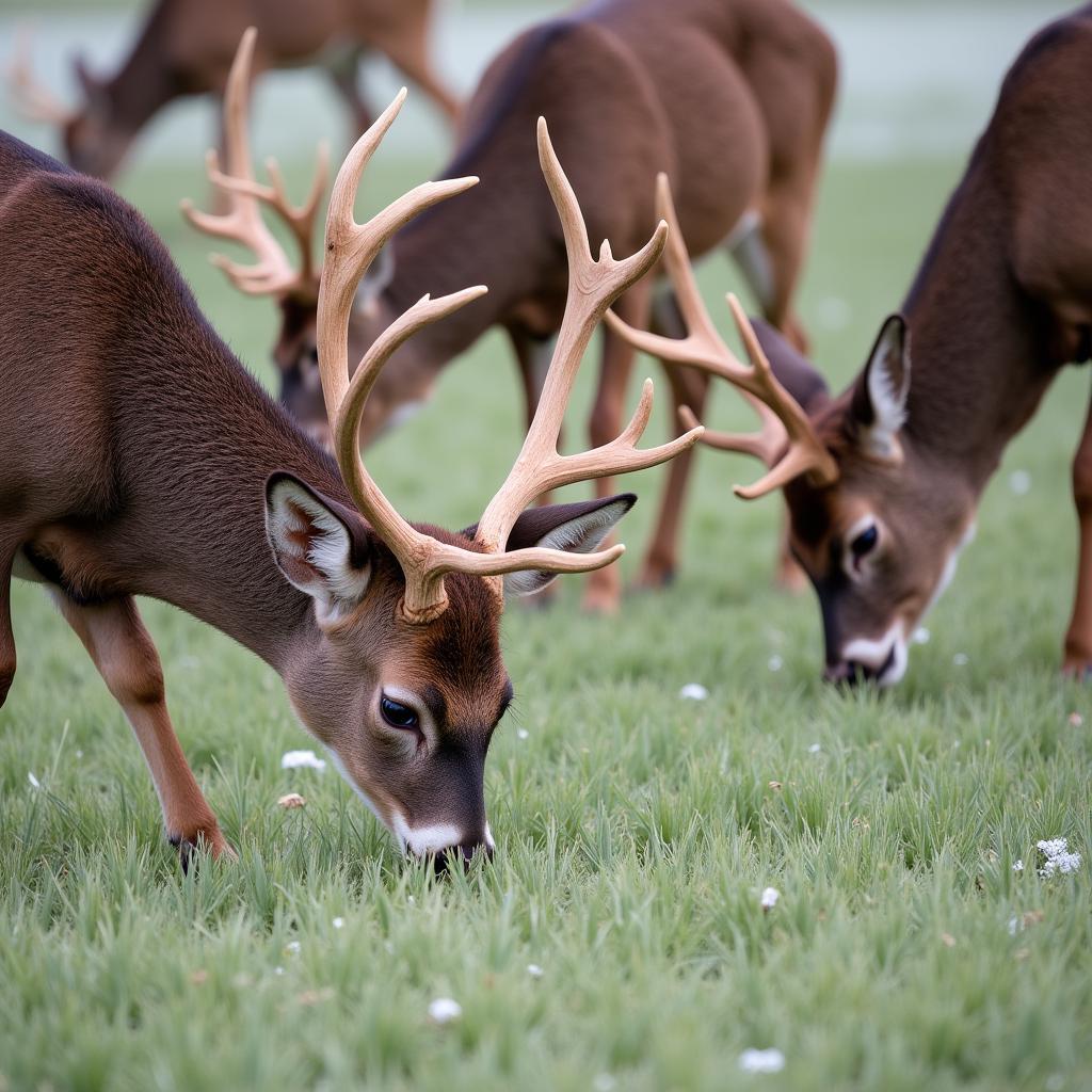 Deer Foraging in a Lush Winter Wheat Food Plot