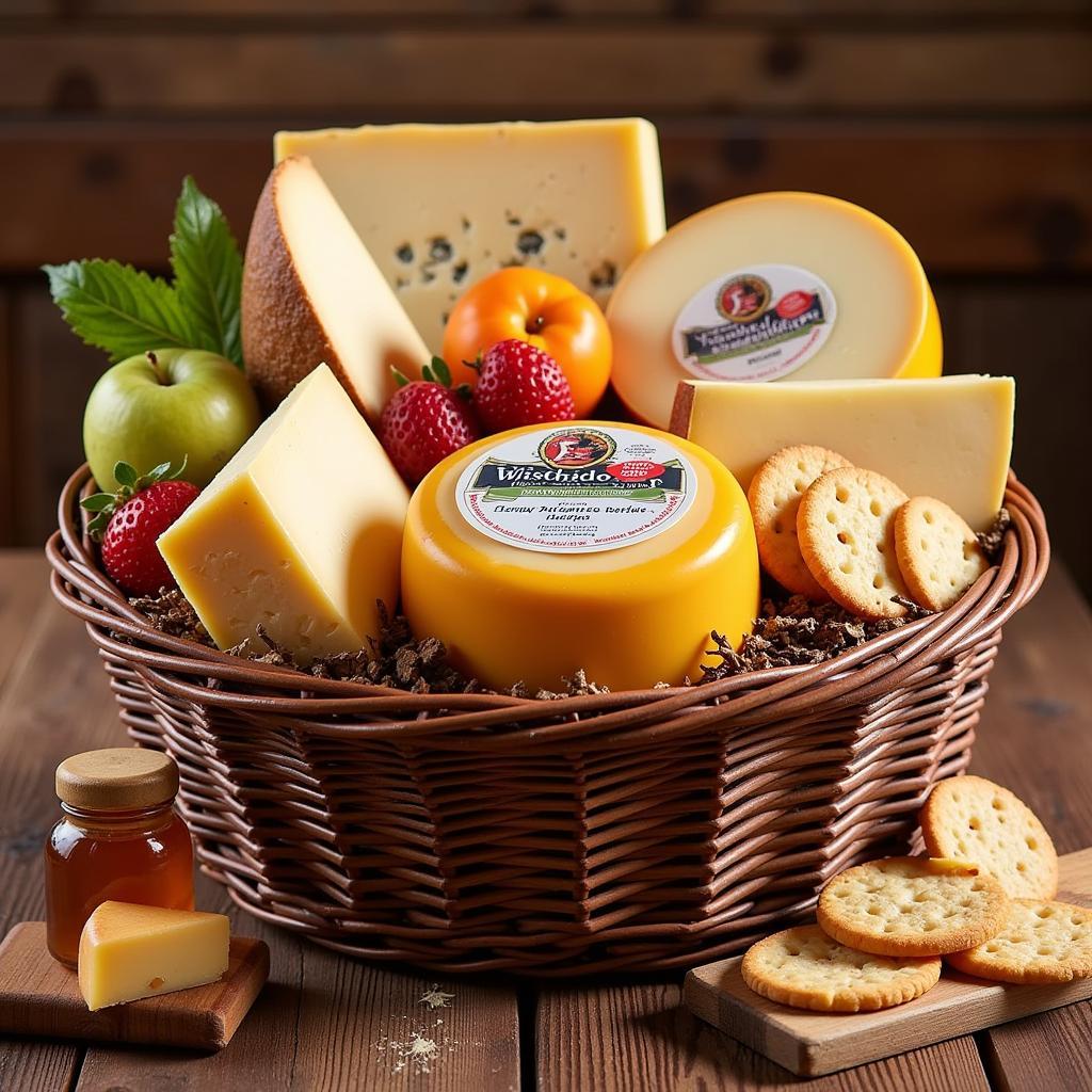 Wisconsin Cheese Gift Basket with Crackers and Fruit