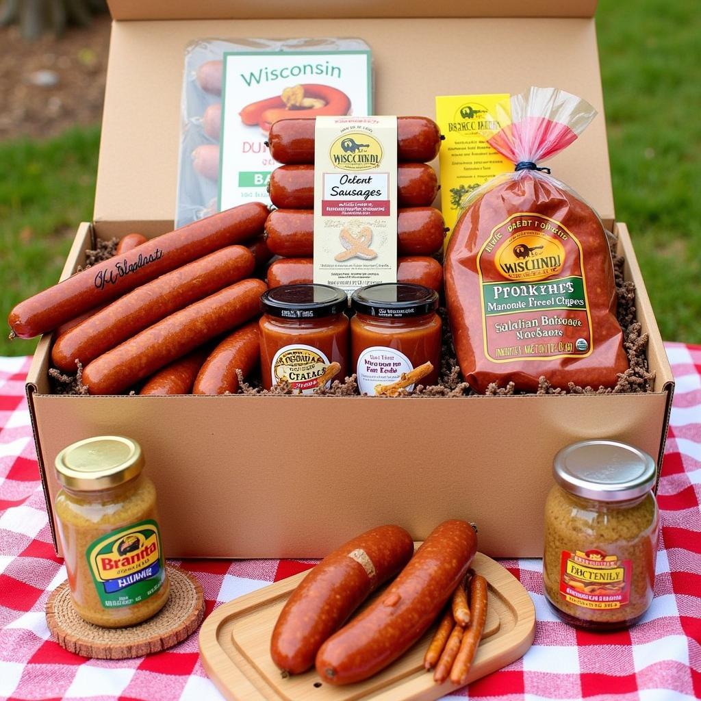 Wisconsin Sausage Gift Box with Mustard and Pretzels