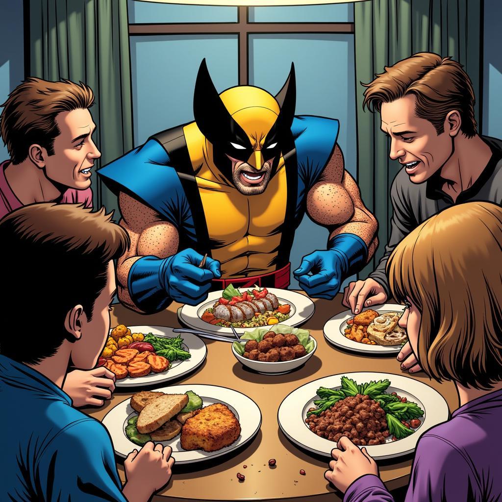 Wolverine Sharing a Meal with the X-Men