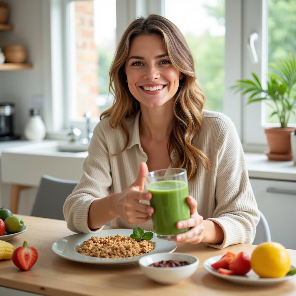 Woman Enjoying a Green Smoothie