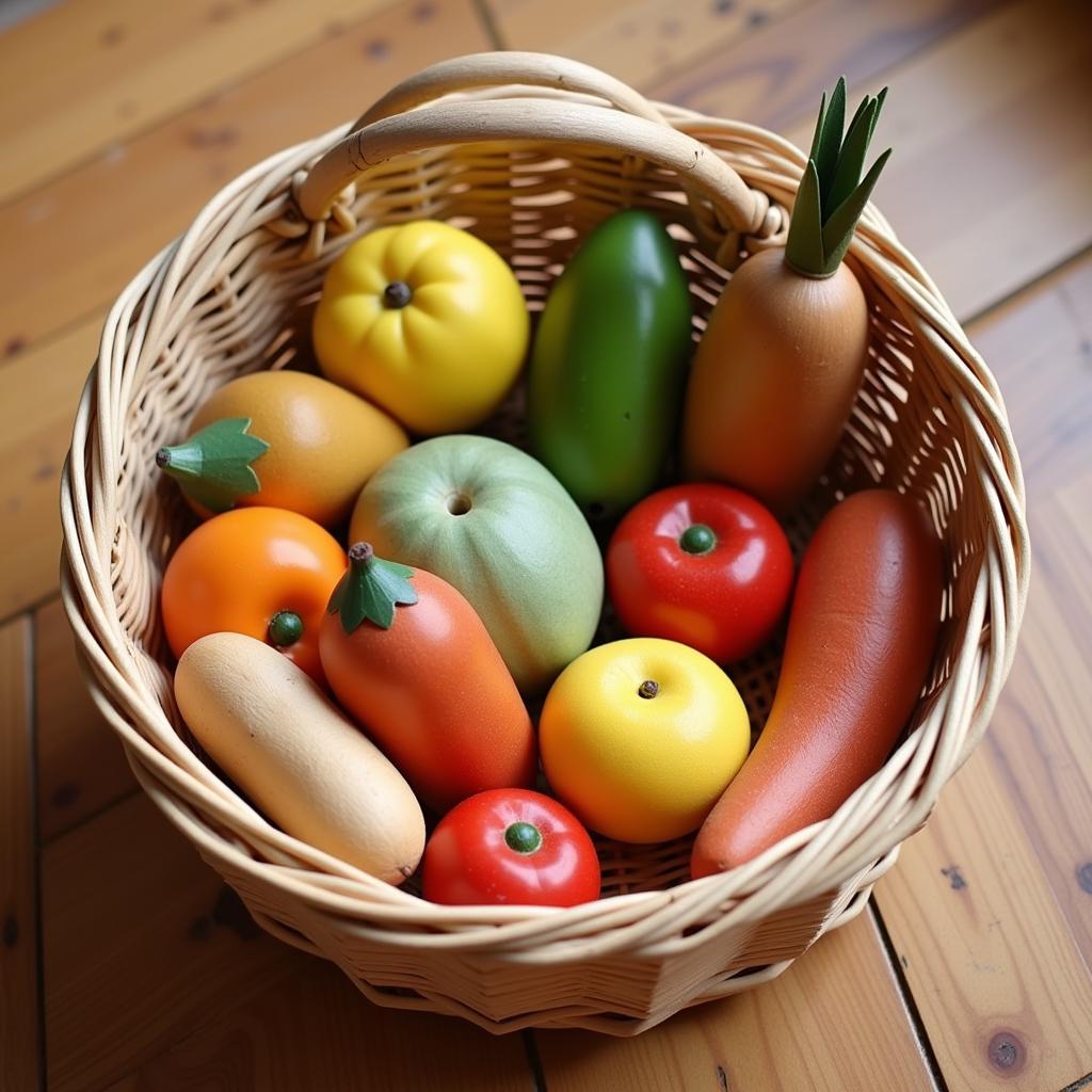 Wooden Food Toys in a Basket