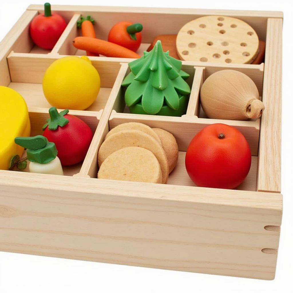 Wooden Play Food Stored in a Storage Box