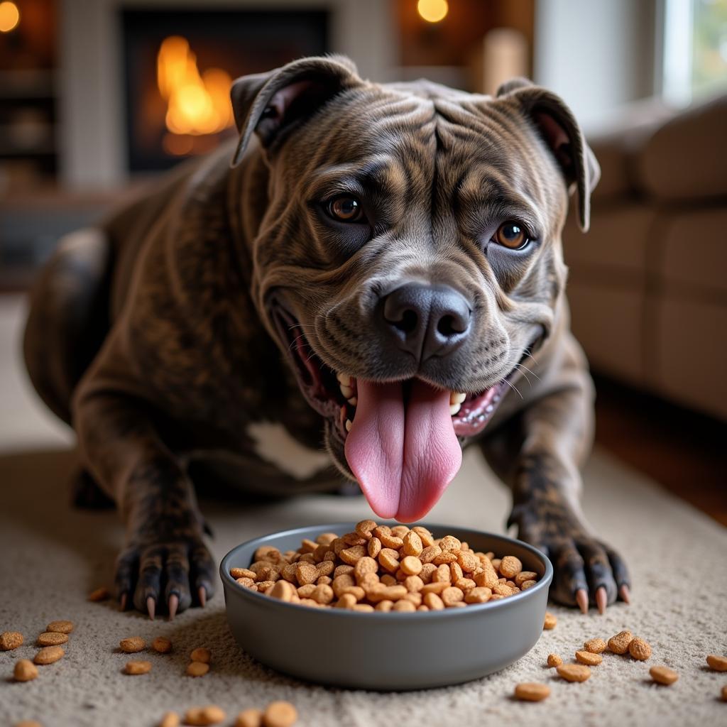 XL Bully Enjoying Premium Dog Food