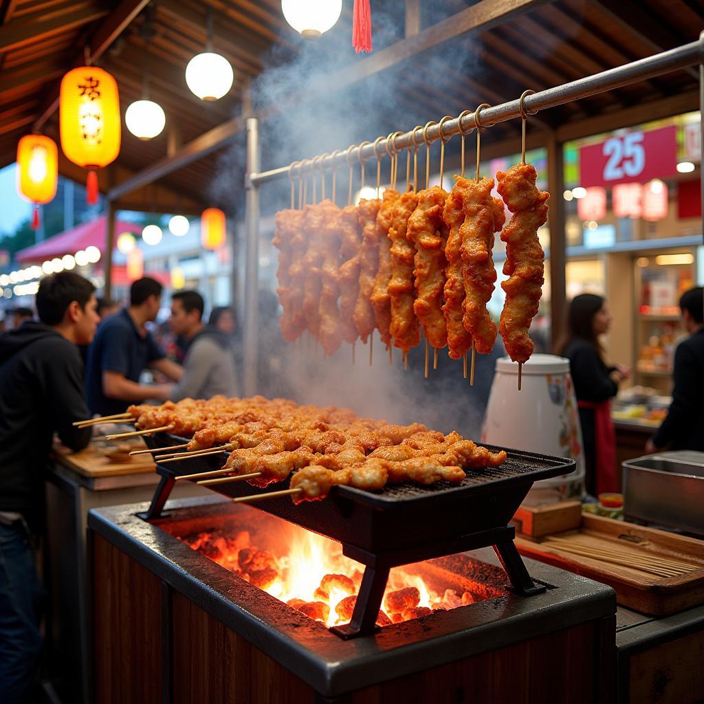 Yakitori stand at a bustling Japanese festival