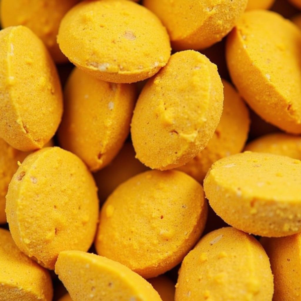 Close-up of yellow dog kibble