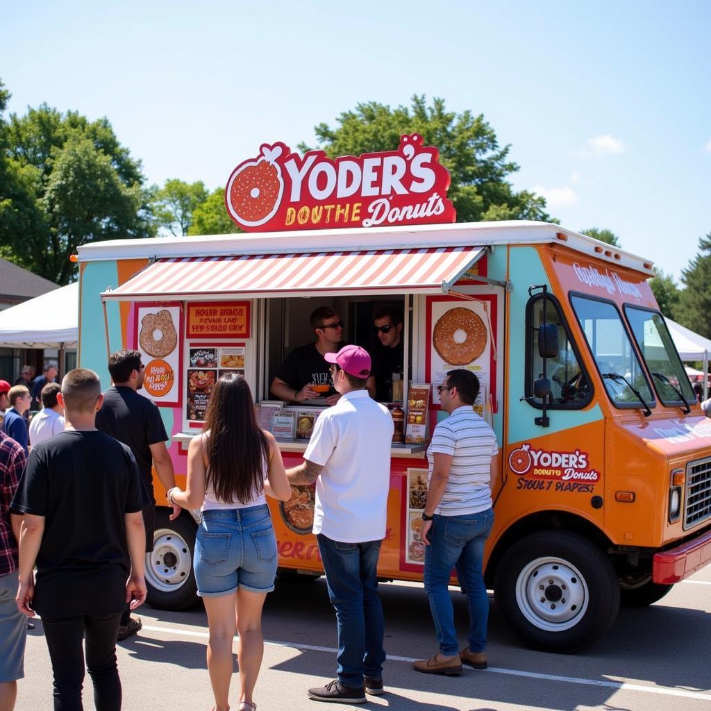 Yoder's Donuts food truck serving customers at a local event