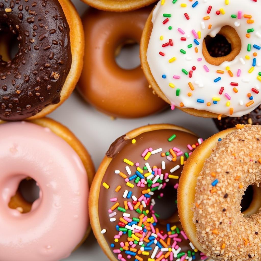 A colorful assortment of Yoder's Donuts, showcasing their diverse menu.