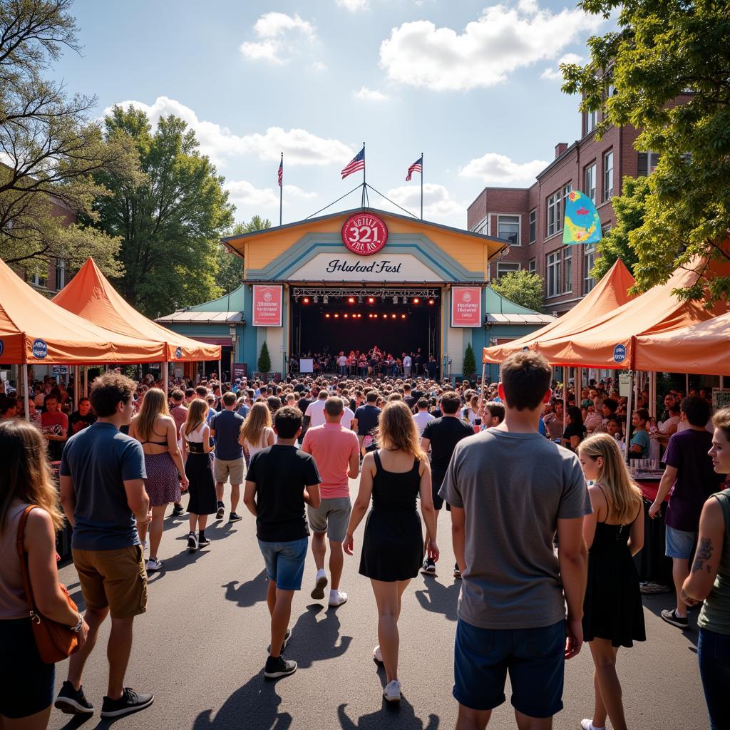 The vibrant and festive atmosphere of the 321 Food Fest, with live music and people enjoying themselves