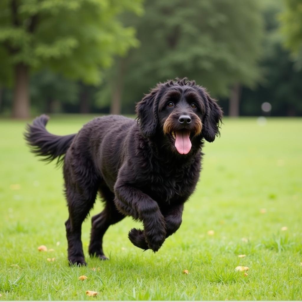 Active Portuguese Water Dog Playing Fetch